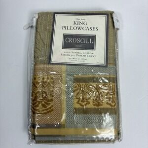 Vintage Croscill Home King Pillow Cases Venezia Set of 2 Gold Tan 310 Thread NEW